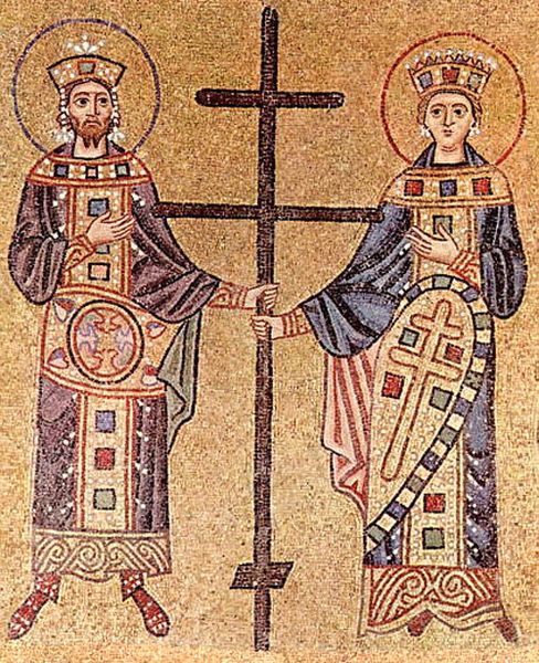 Св. Константин и Елена. 30-е годы XI в. Мозаика собора монастыря Осиос Лукас в Фокиде, Греция